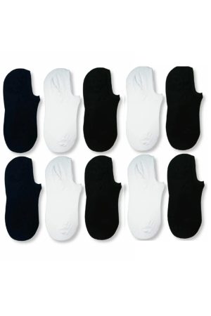10 Çift Kadın Siyah+beyaz Görünmez (sneaker) Spor Ayakkabı Çorabı