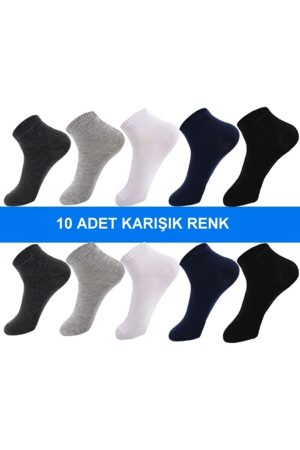 10 Çift Pamuklu Çok Renkli Erkek Patik Çorap Bilek Boy