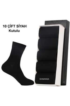 Erkek Siyah 10' Lu Ince Yazlık Bambu Çorap Yazlık Bambu