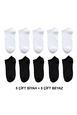 Kadın 10 Çift Koton Ekonomik Siyah + Beyaz Renk Patik Çorap