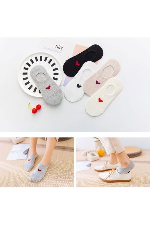 4 Çift Kalp Desenli Kadın Görünmez Sneaker Çorap