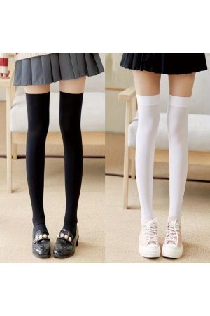 2 Çift Siyah - Beyaz Çizgisiz Unisex Diz Üstü Pamuklu Kolej Tenis Çorap - Futbol + Tenis + Spor
