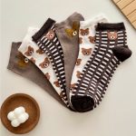 3 Çift Sevimli Teddy Desenli Kadın Çok Renkli Yarım Konç Çorap