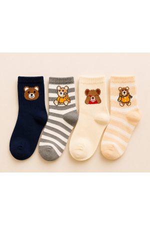 4 Çift Çok Renkli Teddy Bear Desenli Tenis Yarım Konç / Kolej Çorap