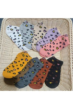 4 Çift Leopar Desenli Kadın Çok Renkli Patik Çorap