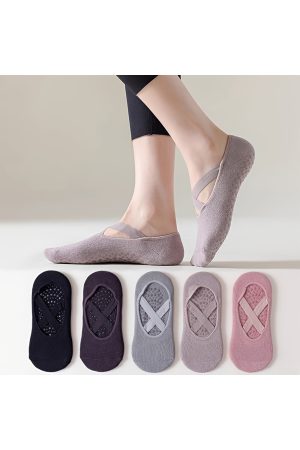 4 Çift Çok Renkli Kadın Silikonlu Kaydırmaz Yoga - Pilates Çorabı