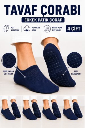 4 Çift Çok Renkli Erkek Silikonlu Kaydırmaz + Nefes Alan Tavaf Çorabı