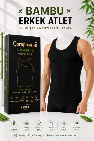 Erkek Bambu Kalın Askılı Atlet Siyah - Beyaz