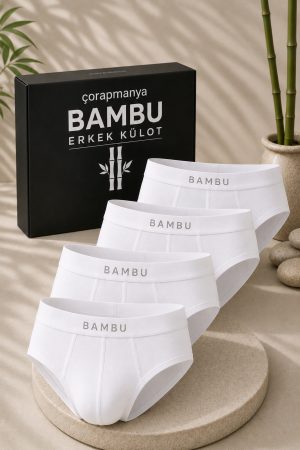 Erkek Bambu Külot (Slip) Siyah - Beyaz İnce Bel Lastikli 4' lü