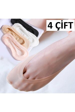 4 Çift Çok Renkli Kadın Tül Suba - Babet Çorap