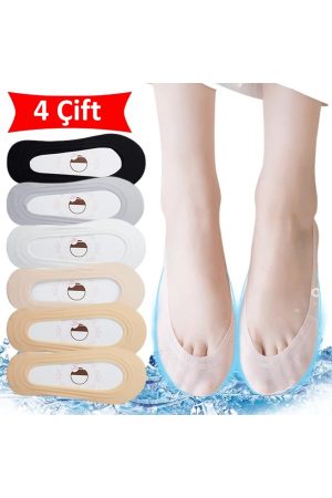 4 Çift Çok Renkli Kadın Tül Suba - Babet Çorap