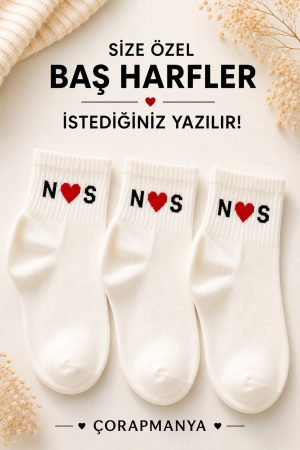 3 Çift İsminize Özel Kalpli Yarım Konç Çorap (Kutulu)
