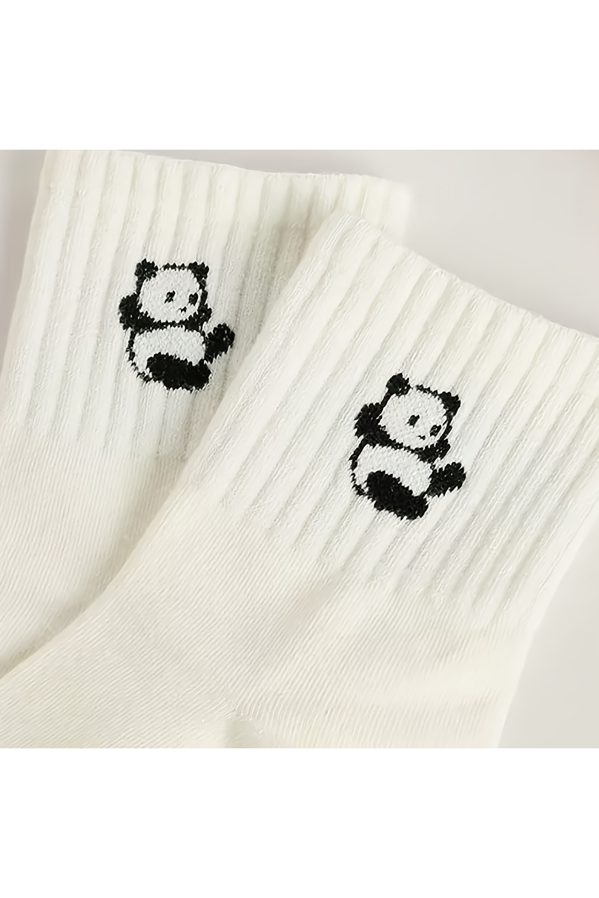 5 Çift Sevimli Komik Panda Yarım Konç Baskılı Kadın Çorap - Görsel 2
