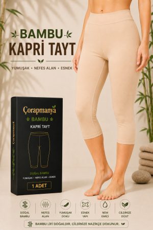 Kadın Bambu Kapri Tayt Siyah - Beyaz - Ten