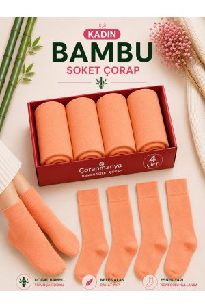 4 Çift Bambu - Kutulu 200 İğne Mevsimlik Kadın Çok Renkli Soket Çorap