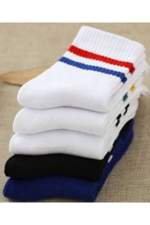 5 Çift Unisex Karışık Renkli Çizgili Kolej Tenis Çorabı