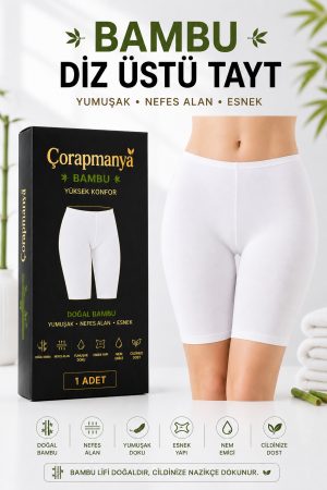 Kadın Bambu Diz Üstü Tayt Siyah - Beyaz - Ten