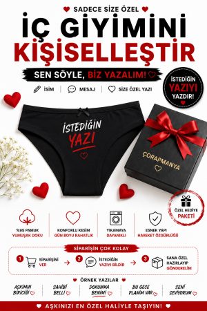 Size Özel Yazılı Kadın Külot Siyah - Beyaz