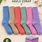 6 Çift Kışlık Bambu Desenli Kadın Soket Havlu Çorap
