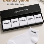 5 Çift İsminize Özel Siyah - Beyaz Patik Çorap (Kutulu)