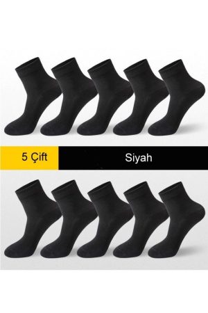 5 Çift Bambu Siyah Yarım Konç Erkek Çorap