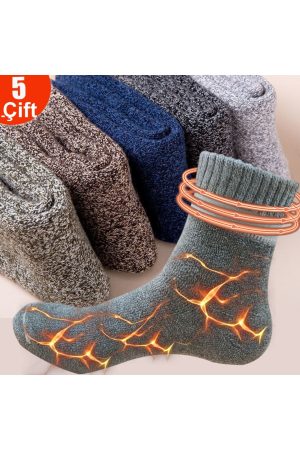 5 Çift 1.6 Daha Fazla Isı Extra Kalınlaştırılmış Erkek Kışlık Termal Çorap Özel Üretim