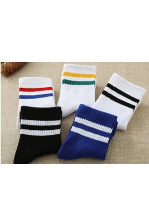 5 Çift Mavi Unisex Karışık Renkli Çizgili Kolej Tenis Çorabı