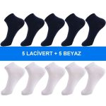 10 Çift Pamuklu Beyaz Lacivert Erkek Patik Çorap Bilek Boy