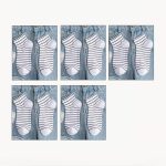 5 Çift Yarım Konç Çizgili-çizgisiz / Beyaz Unisex Kolej Tenis Çorap