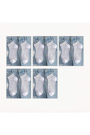 5 Çift Yarım Konç Çizgili-çizgisiz / Beyaz Unisex Kolej Tenis Çorap