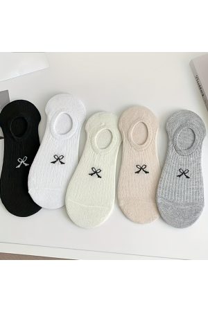 5 Çift Kurdela Desenli Kadın Çok Renkli Görünmez Sneaker Çorap