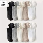 10 Çift Derby Desenli Kadın Çok Renkli Görünmez Sneaker Çorap