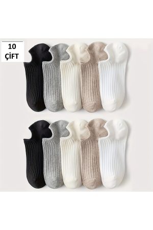 10 Çift Derby Desenli Kadın Çok Renkli Görünmez Sneaker Çorap