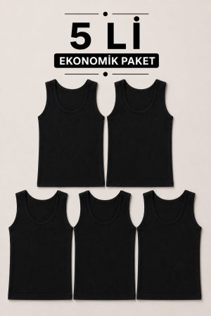 Erkek Pamuklu Kalın Askılı Ekonomik Atlet Siyah - Beyaz 5' li