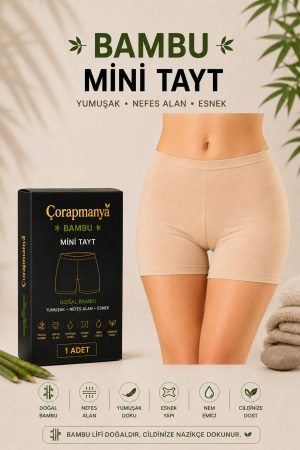Kadın Bambu Mini Tayt Siyah - Beyaz - Ten