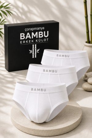 Erkek Bambu Külot (Slip) Siyah - Beyaz İnce Bel Lastikli 3' lü