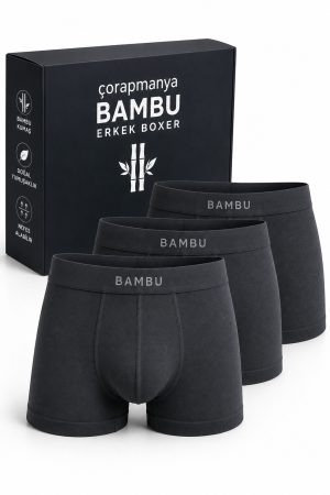 Erkek Bambu Boxer Çok Renkli İnce Bel Lastikli 3' lü