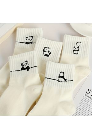 5 Çift Sevimli Panda Yarım Konç Baskılı Kadın Çorap