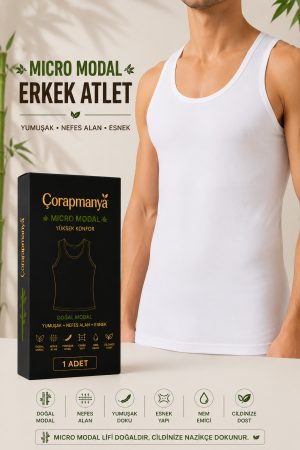 Erkek Micro Modal Kalın Askılı Atlet Siyah - Beyaz (Estra Yumuşak)