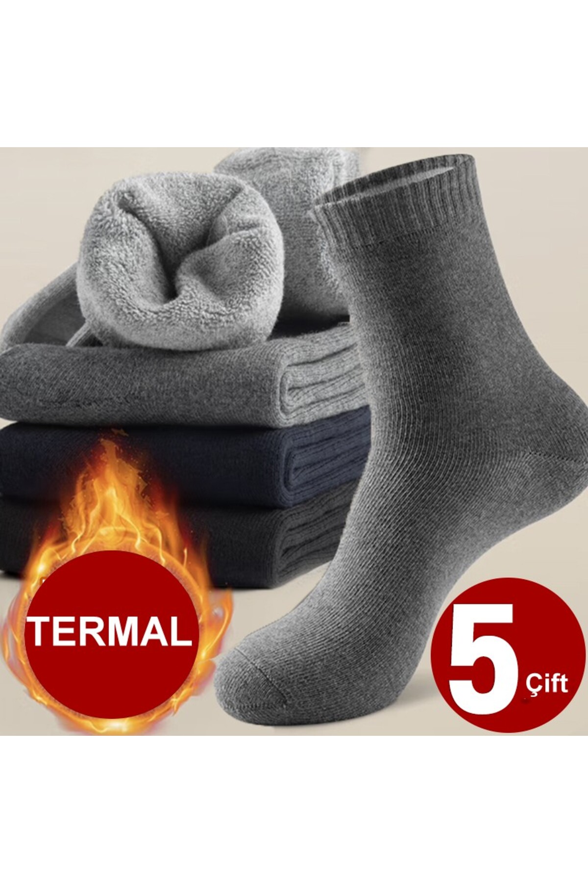 5 Çift Çok Renkli Erkek Termal Kışlık Yarım Konç Çorap