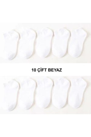 10 Çift Koton Ekonomik Beyaz Kadın Patik Çorap