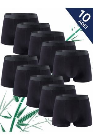 Erkek Bambu Boxer Siyah Lastikli 10 Adet