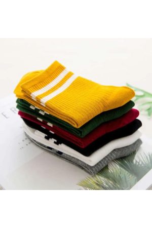 6 Çift Kadın Karışık Renkli Çizgili Kolej Tenis Çorabı