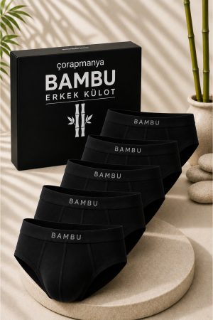 Erkek Bambu Külot (Slip) Siyah - Beyaz İnce Bel Lastikli 5' li