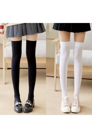 2 Çift Siyah - Beyaz Çizgisiz Unisex Diz Üstü Pamuklu Kolej Tenis Çorap - Futbol + Tenis + Spor