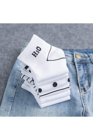 6 Çift Yarım Konç Çizgili-çizgisiz / Beyaz Unisex Kolej Tenis Çorap