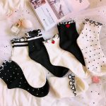 8 Çift Sevimli Moda Kalp Desenli Siyah Beyaz Yarım Konç Kadın Kolej Çorap